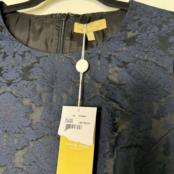 NWT MICHAEL KORS COLLECTION Navy Blue Lace Pattern Knee-Length Dress - Picture 7 of 12